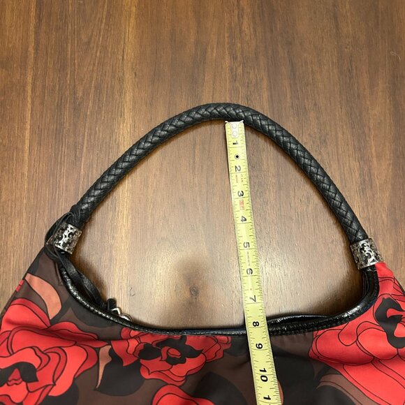 Brighton Jillian Rose Print Nylon Fabric Leather Hobo Bag Red Black - Picture 11 of 16